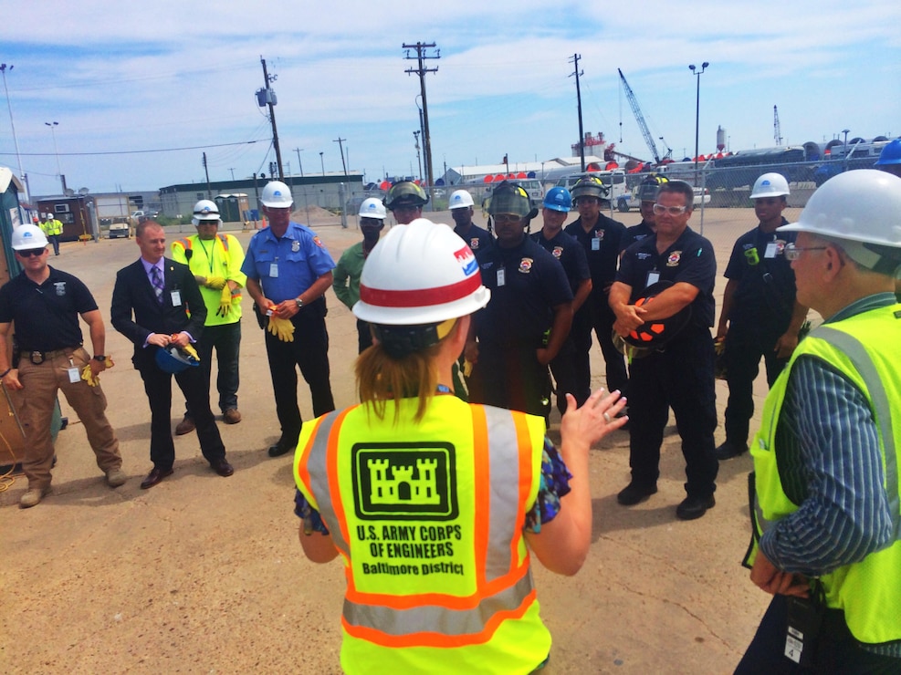 The U.S. Army Corps of Engineers Baltimore District hosted a tour of the STURGIS June 9, 2015 in Galveston, Texas for local officials, the Coast Guard and the Port of Galveston to explain the process of how the decommissioning of the barge will be completed. The Army Corps of Engineers also gave first responders an overview of the site and reviewed safety procedures. 