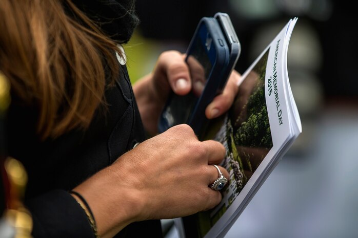 U.S. Marines from the 1st Marine Division and their French counterparts gather at Aisne-Marne American Cemetery to commemorate their fallen heroes in Belleau, France on May 31, 2015. This Memorial Day ceremony was held in honor of the 97th anniversary of the Battle of Belleau Wood. (U.S. Marine Corps photo by Lance Cpl. Akeel Austin/Released)