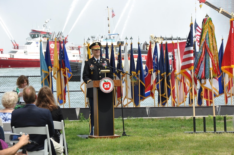 COL David Caldwell provides remarks during a Change of Command ceremony in which he assumed command of the Army Corps of Engineers, New York District.