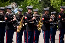 U.S. Marines with the 1st Marine Division Band perform at Le Jardin d'Acclimatation in Paris, France, on May, 27, 2015. The band's performance is one of many events that will be going on during their visit to France as part of the Belleau Wood anniversary ceremony. (U.S. Marine Corps photo by Sgt. Luis A. Vega/Released)