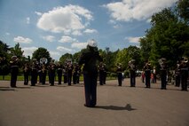 U.S. Marines with the 1st Marine Division Band perform at Le Jardin d'Acclimatation in Paris, France, on May, 27, 2015. The band's performance is one of many events that will be going on during their visit to France as part of the Belleau Wood anniversary ceremony. (U.S. Marine Corps photo by Sgt. Luis A. Vega/Released)