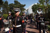 U.S. Marines with the 1st Marine Division Band perform at Le Jardin d'Acclimatation in Paris, France, on May, 27, 2015. The band's performance is one of many events that will be going on during their visit to France as part of the Belleau Wood anniversary ceremony. (U.S. Marine Corps photo by Sgt. Luis A. Vega/Released)