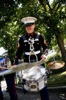 U.S. Marines Corps Sgt. Geoffrey Parks, a percussionist with the 1st Marine Division Band, performs at Le Jardin d'Acclimatation in Paris, France, on May, 27, 2015. The 1st Marine Division band is visiting France as part of the Belleau Wood anniversary ceremony. (U.S. Marine Corps photo by Sgt. Luis A. Vega/Released)