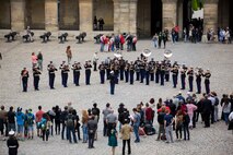 U.S. Marines with the 1st Marine Division Band perform at Les Invalides in Paris, France, on May, 28, 2015. The band's performance is one of many events that will be taking place during their visit to France as part of the Belleau Wood anniversary ceremony. (U.S. Marine Corps photo by Sgt. Luis A. Vega/Released)