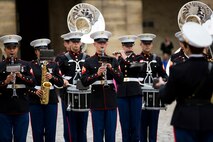 U.S. Marines with the 1st Marine Division Band perform at Les Invalides in Paris, France, on May, 28, 2015. The band's performance is one of many events that will be taking place during their visit to France as part of the Belleau Wood anniversary ceremony. (U.S. Marine Corps photo by Sgt. Luis A. Vega/Released)