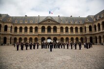U.S. Marines with the 1st Marine Division Band perform at Les Invalides in Paris, France, on May, 28, 2015. The band's performance is one of many events that will be taking place during their visit to France as part of the Belleau Wood anniversary ceremony. (U.S. Marine Corps photo by Sgt. Luis A. Vega/Released)