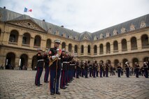 U.S. Marines with the 1st Marine Division Band perform at Les Invalides in Paris, France, on May, 28, 2015. The band's performance is one of many events that will be taking place during their visit to France as part of the Belleau Wood anniversary ceremony. (U.S. Marine Corps photo by Sgt. Luis A. Vega/Released)