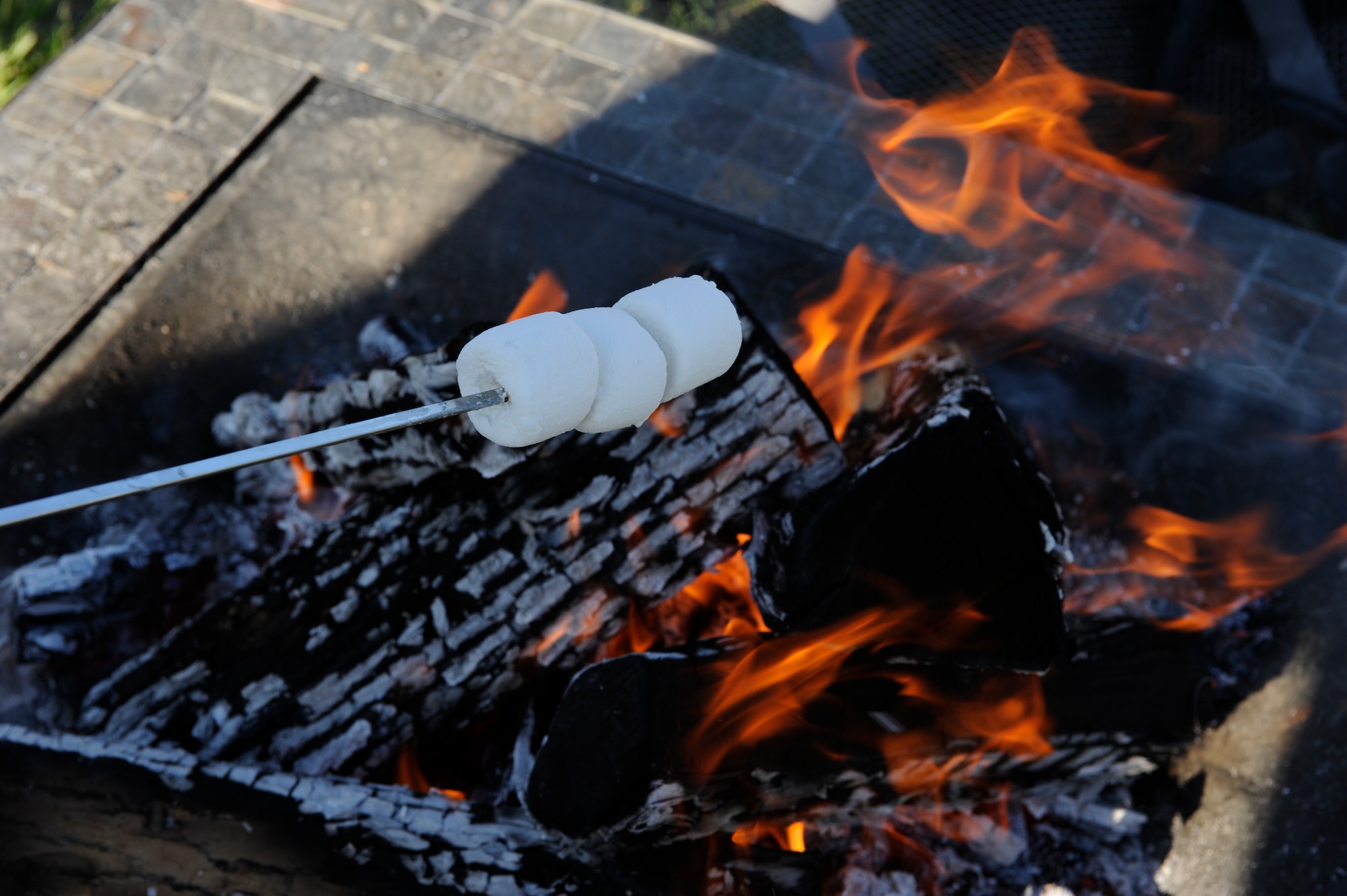 Kids roasted marshmallows over a fire pit during the Balfour Beatty notebook burn at Minot Air Force Base, N.D., June 3, 2015. The burn featured a variety of family friendly attractions such as a bouncy castle, fire department display and laser tag as well as free food and refreshments. (U.S. Air Force photo/Senior Airman Stephanie Morris)