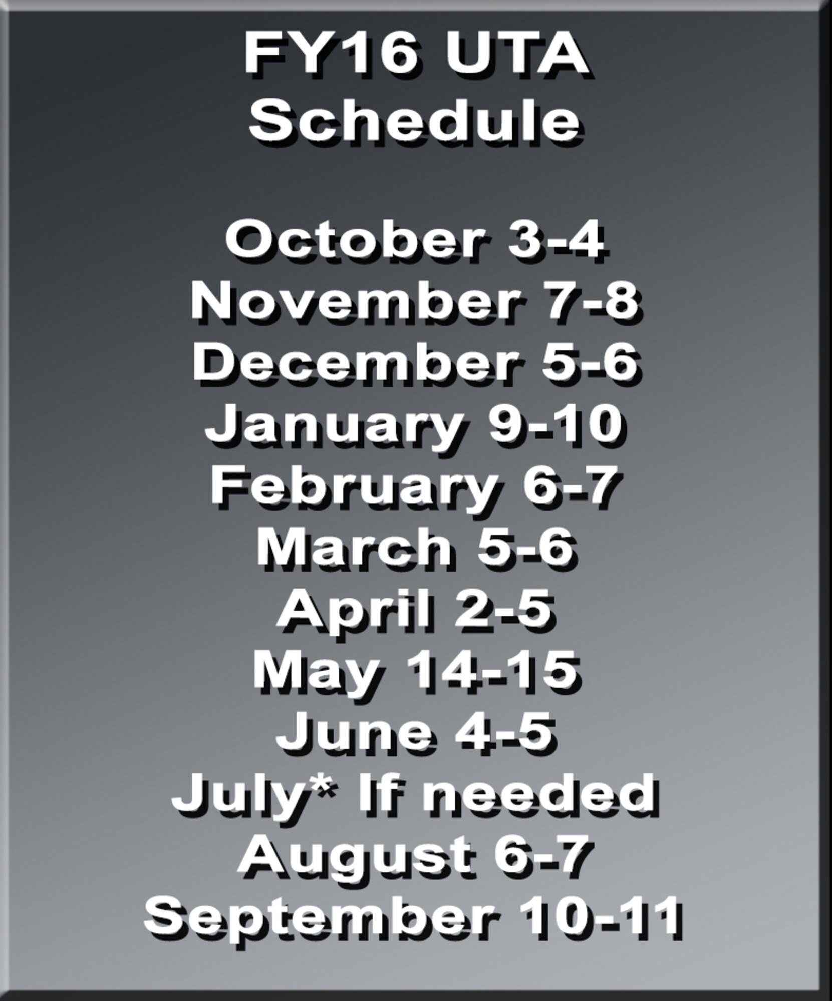 The 507th Air Refueling Wing leadership team announced the fiscal 2016 Unit Training Assembly Dates here June 10. (U.S. Air Force/graphic)