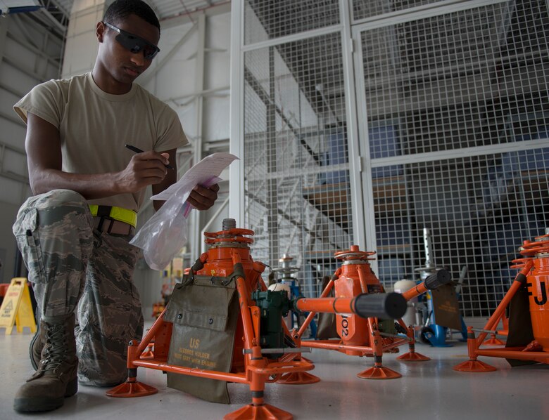 Airman Mario Hill, 919th Special Operations Maintenance Group, runs through the safety checklist June 6 at Duke Field, Fla. The 919th SOMXG is comprised of 919th SOMXS, 919th SOAMXS, 919th SOMOF, and the 592nd SOMXS.  Their primary mission is the maintenance of the C-145 aircraft.  (U.S. Air Force photo/Tech. Sgt. Jasmin Taylor)