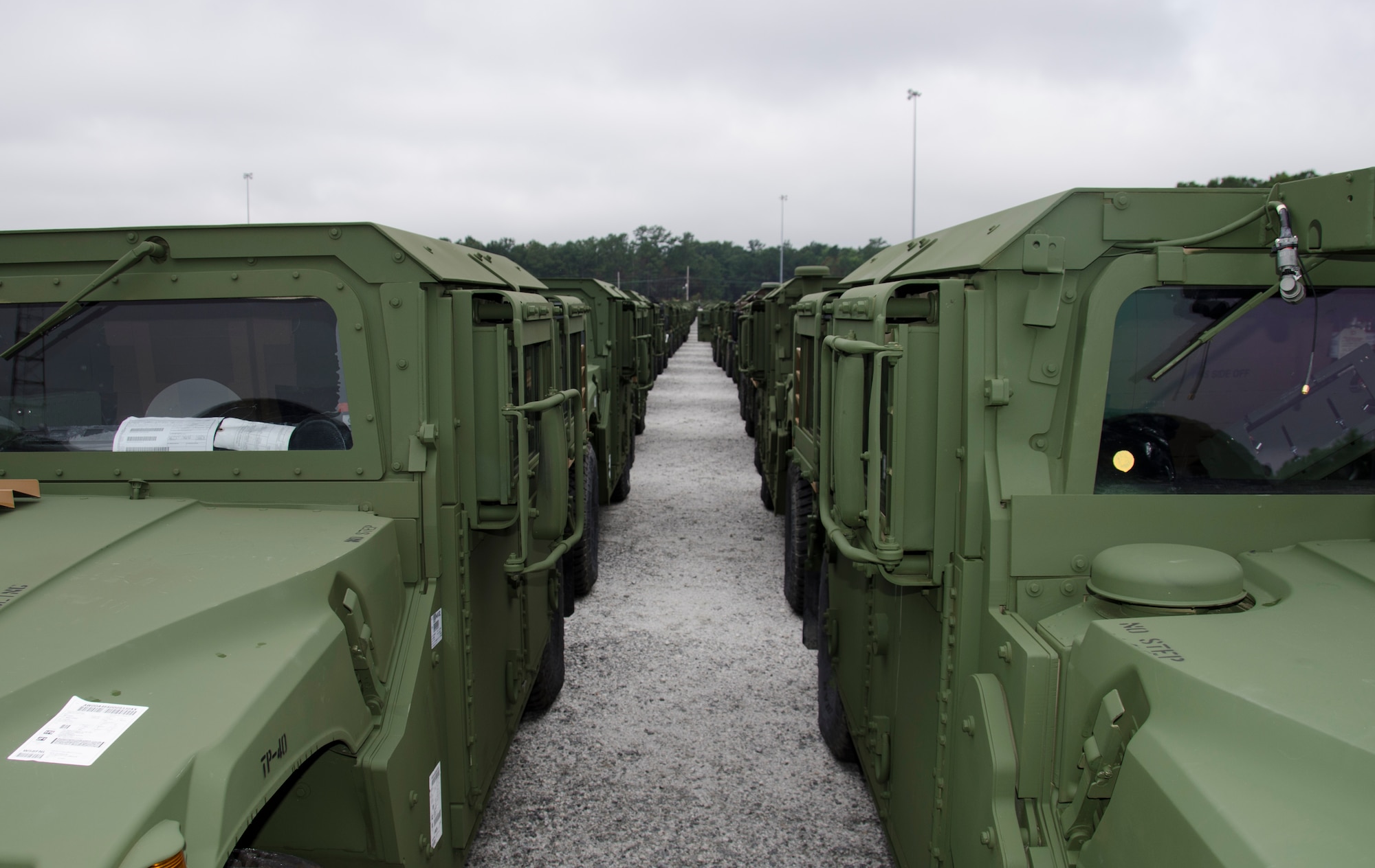 The 841st Transportation Battalion prepares to move more than 1,200 vehicles and other equipment June 5, 2015 at Joint Base Charleston – Weapons Station, S.C.  The vehicles and equipment were staged at Wharf Alpha and, recently, more than 400 pieces were loaded onto the transport ship, ARC Freedom, for shipment to Europe. This mission is expected to last until mid-June. The 841st TB's mission is to conduct surface deployment and redeployment distribution and water terminal operations in support of the warfighter. (U.S. Air Force photo/Staff Sgt. AJ Hyatt)