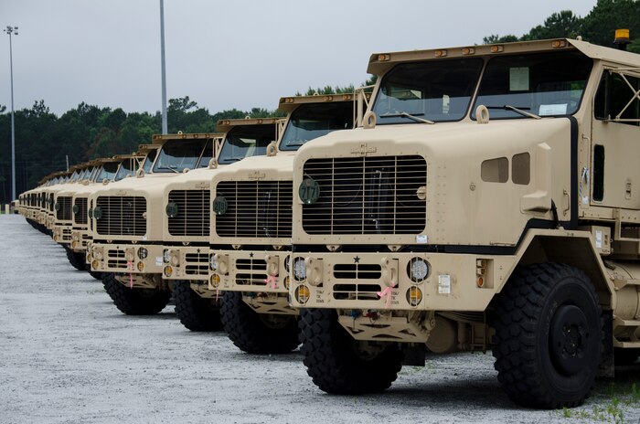 The 841st Transportation Battalion prepares to move more than 1,200 vehicles and other equipment June 5, 2015 at Joint Base Charleston – Weapons Station, S.C.  The vehicles and equipment were staged at Wharf Alpha and, recently, more than 400 pieces were loaded onto the transport ship, ARC Freedom, for shipment to Europe. This mission is expected to last until mid-June. The 841st TB's mission is to conduct surface deployment and redeployment distribution and water terminal operations in support of the warfighter. (U.S. Air Force photo/Staff Sgt. AJ Hyatt)
