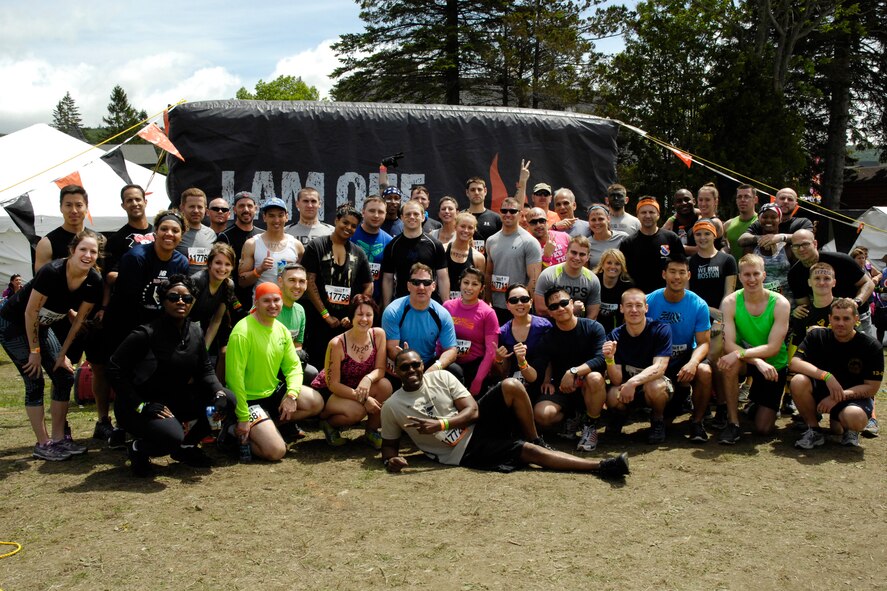 Runners from the Hanscom community pose for a group photo after completing a Tough Mudder New England event at Mount Snow in West Dover, Vt., June 6. Military members, spouses and civilians from the base participated in the endurance event. (Courtesy photo)