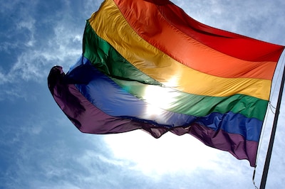 Photo of a rainbow flag.