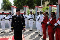 Army Gen. Frank Grass, chief, National Guard Bureau, arrives in Djibouti for the signing ceremony pairing the East African nation with the Kentucky National Guard in the National Guard State Partnership Program, June 2, 2015.