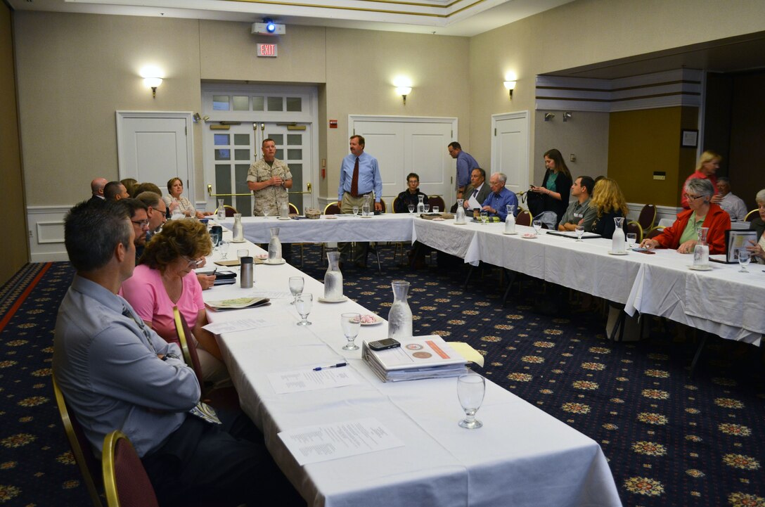 Representatives from Marine Corps Base Quantico, state and neighboring county government offices, federal agencies and conservation organizations met at The Clubs at Quantico for the Northern Virginia Regional Conservation Forum. As described by Base Commander Col. David Maxwell in his opening remarks, the purpose of the meeting was to discuss efforts to sustain the training mission of the base through environmental partnerships and conservation. Representatives from Fort A.P. Hill and Naval Surface Warfare Center Dahlgren also participated in the meeting to discuss the specific needs of their installations. 