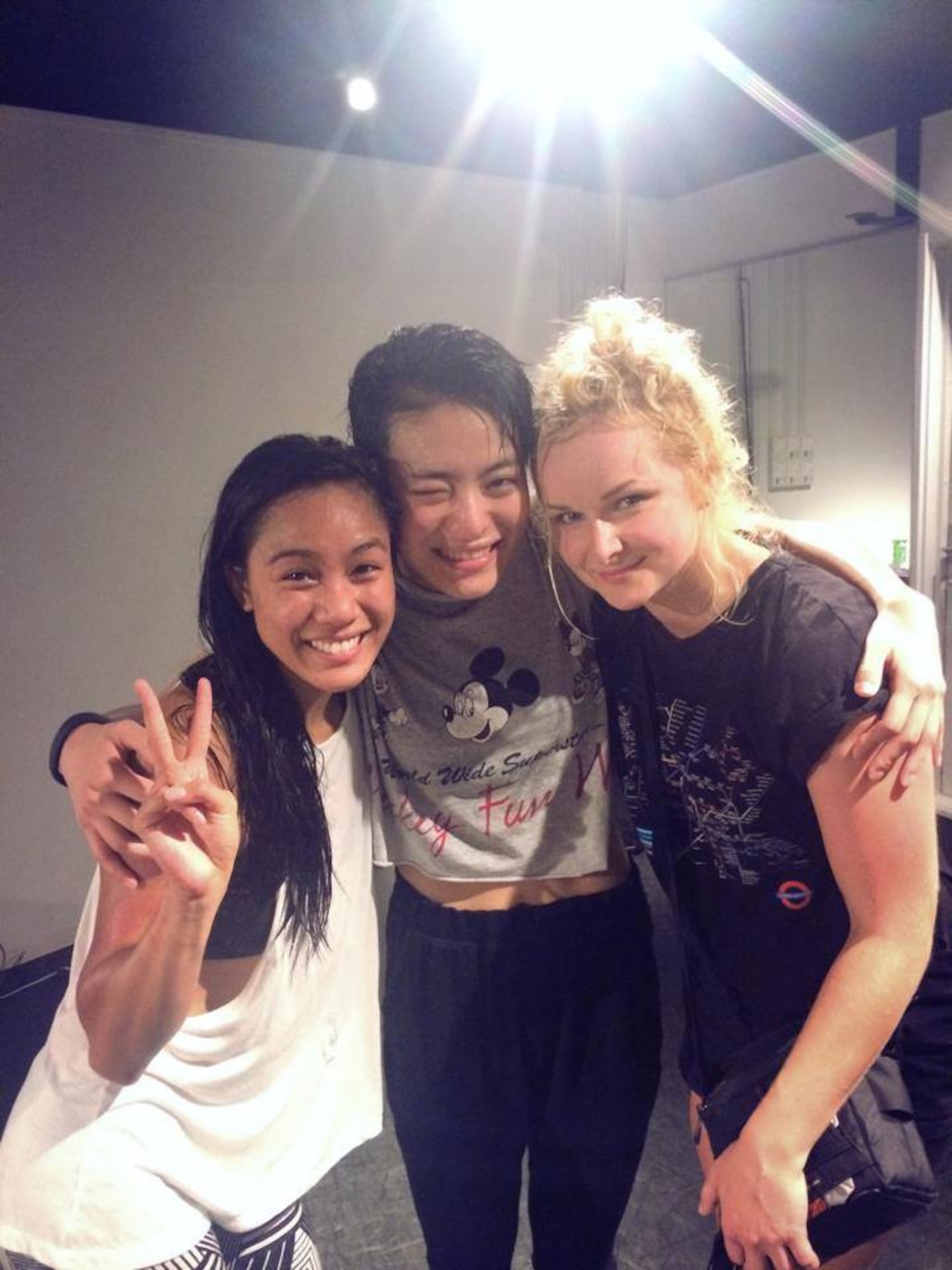 Senior Airman Jessica Turney, 374th Operations Support Squadron air traffic controller, poses for a photo with Koharu Sugawara during a dance workshop at Shibuya, Japan, 2014. Turney started dancing in high school, 10 years ago. (Courtesy photo)