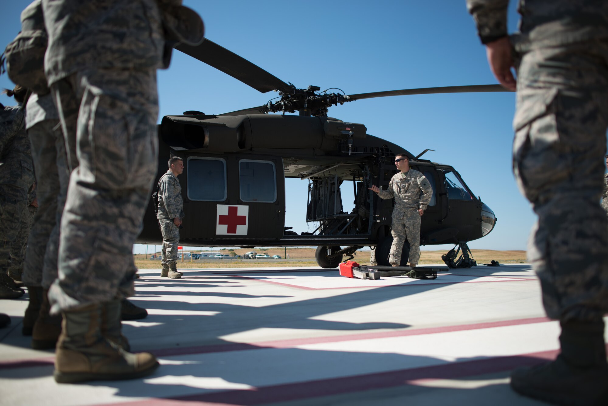 Airmen from the 349th Air Mobility Wing at Travis AFB, Calif., teamed up with the Army National Guard and Navy Reserve to hone their emergency response skills during a June 6, 2015 training exercise. Responding to an earthquake disaster scenario, Airmen practiced triage, medical evacuation and the airlift of equipment, supplies and personnel. (U.S. Air Force photo by Ken Wright/Released)