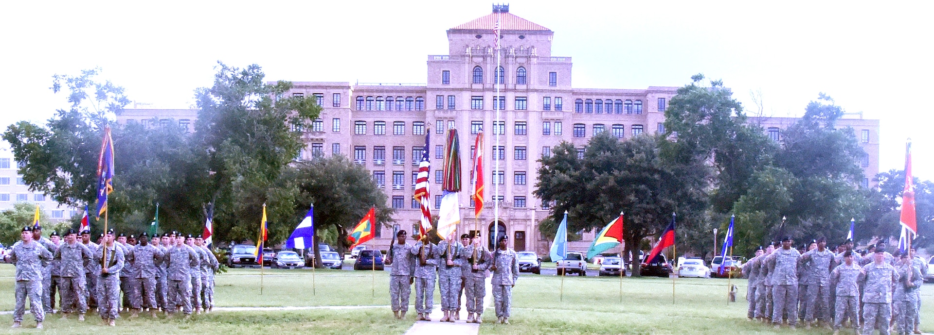 Soldiers stand in formation during the U.S. Army South change of command ceremony held
in front of Army South headquarters on Joint Base San Antonio-Fort Sam Houston June 4.
Photo by Sgt. Mahlet Tesfaye