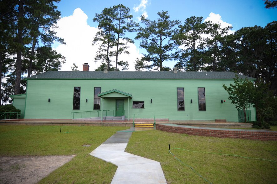 The heritage hall sits at the end of the President George W. Bush Air Park June 8, 2015, at Moody Air Force Base, Ga. Since late last year, the 23d Civil Engineer Squadron, 23d Contracting Squadron and civilian contractors teamed up to restore one of Moody’s oldest landmark which dates back to World War II.  (U.S. Air Force photo by Senior Airman Olivia Bumpers/Released)