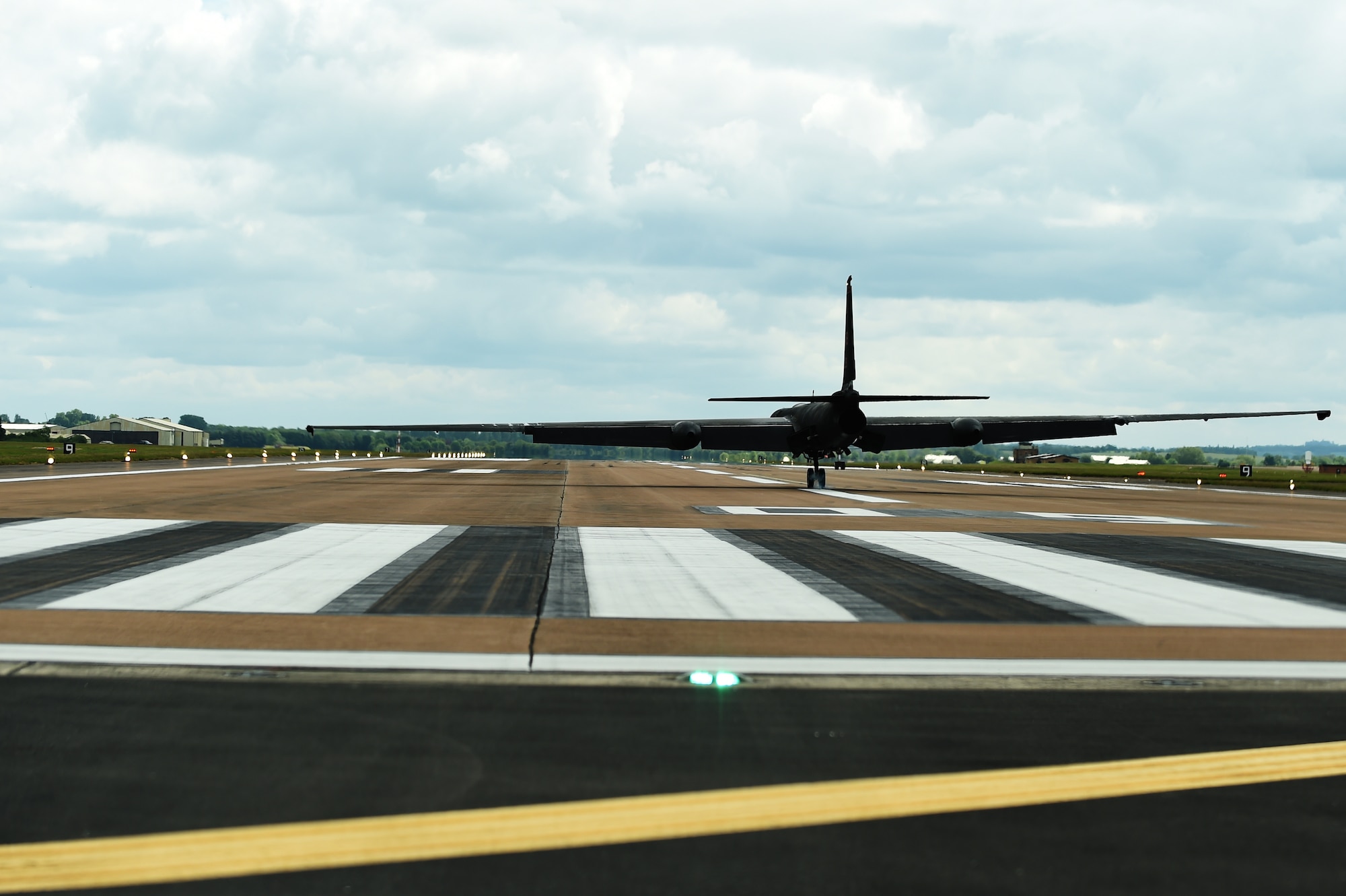A U-2 Dragon Lady, from Beale Air Force Base, Calif., touches down at RAF Fairford, United Kingdom, June 9, 2015. If the pilot lands with too much forward momentum, the aircraft could bounce off the flightline and sustain damage. (U.S. Air Force photo by Staff Sgt. Jarad A. Denton/Released)