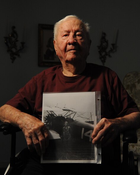 John Carpenter, World War II veteran, poses for a photo in his home in Shreveport, La., June 3, 2015. As a logistics soldier during World War II, Carpenter participated in D-Day and Battle of the Bulge. (U.S. Air Force photo/ Senior Airman Jannelle Dickey) 