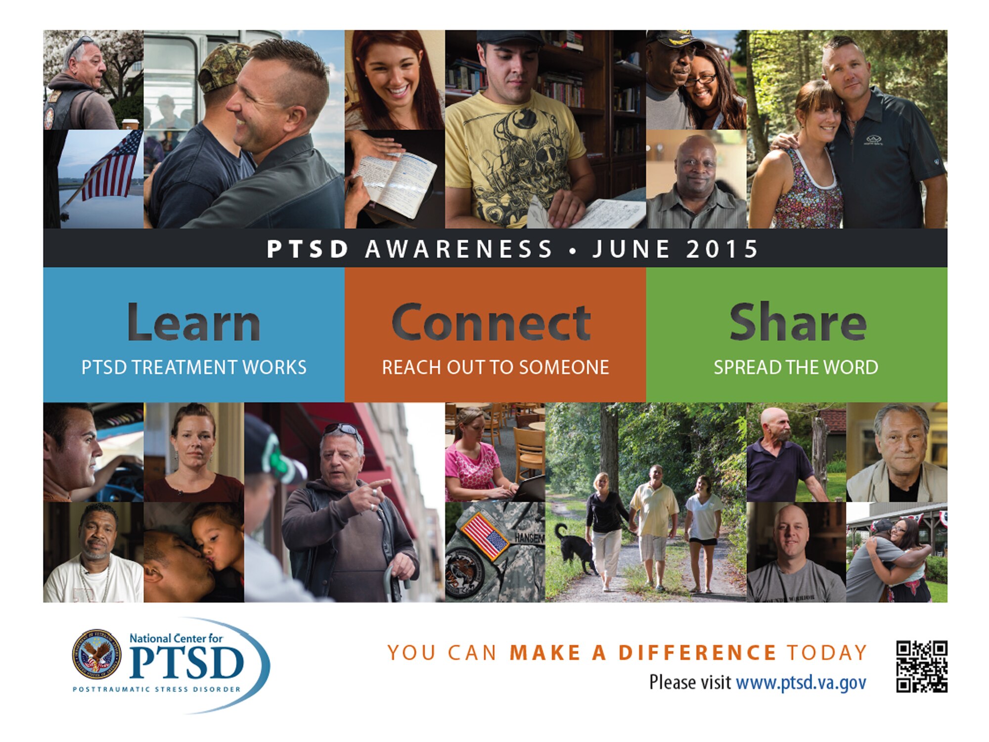 The Department of Veterans Affairs National Center for Post-traumatic Stress Disorder created three steps to spread the word about PTSD awareness month taking place during June 2015. The goal of the month is to educate the community on how they can help connect survivors of traumatic events to the help and support they need. (Courtesy graphic)
