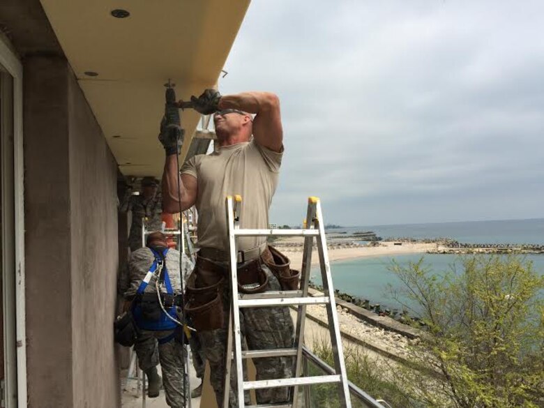 Alabama Guardsmen from the 117th Air Refueling Wing Civil Engineering Squadron renovate a Romanian medical clinic as part of a Deployment for Training mission April 2015 .  (Courtesy Photo/Released)