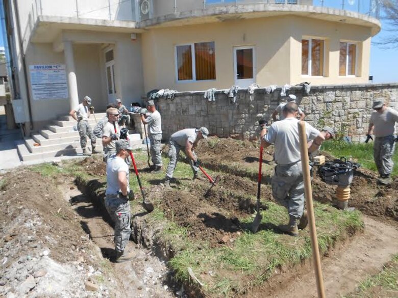 Alabama Guardsmen from the 117th Air Refueling Wing Civil Engineering Squadron renovate a Romanian medical clinic as part of a Deployment for Training mission April 2015 .  (Courtesy Photo/Released)