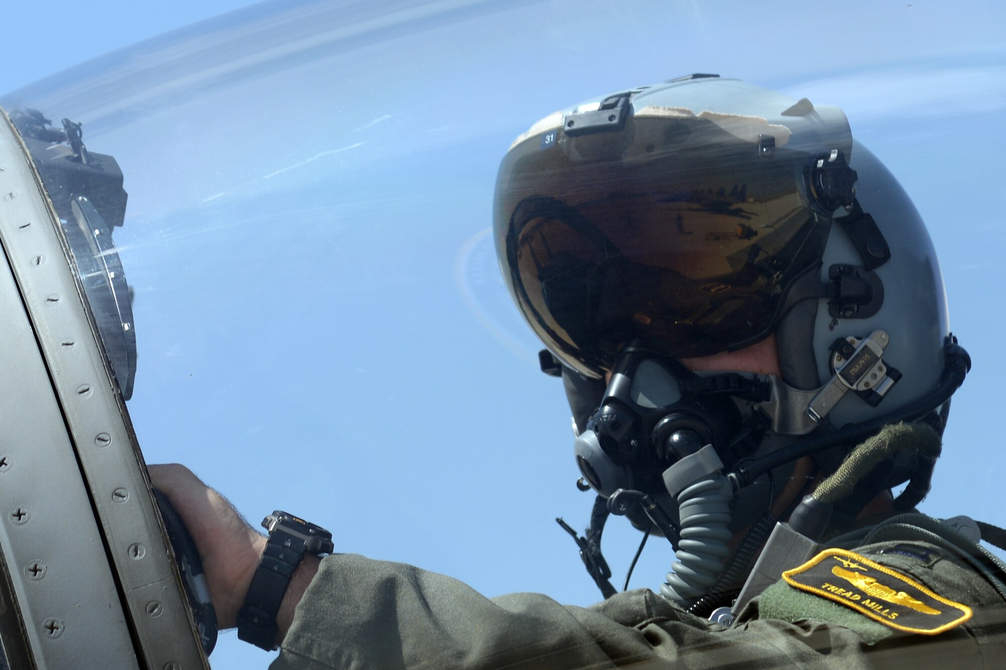 U.S. Air Force Capt. Christopher Mills, 493rd Fighter Squadron pilot, prepares for flight during Anatolian Eagle 15 at 3rd Main Jet Base, Turkey, June 10, 2015. The 493rd FS recently received the 2014 Raytheon Trophy as the U.S. Air Force's top fighter squadron. (U.S. Air Force photo by Tech. Sgt. Eric Burks/Released)