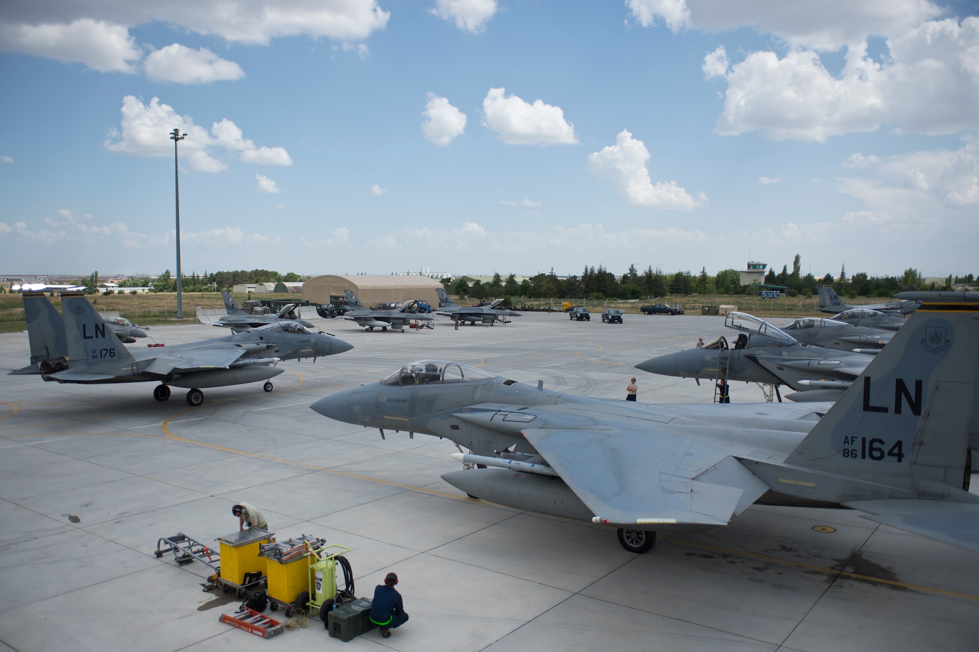 An F-15C Eagle assigned to the 493rd Fighter Squadron, 48th Fighter Wing, Royal Air Force Lakenheath, England, taxis to the runway at 3rd Main Jet Base, Turkey, during Anatolian Eagle 15, June 10, 2015. The 493rd FS recently received the 2014 Raytheon Trophy as the U.S. Air Force's top fighter squadron. (U.S. Air Force photo by Tech. Sgt. Eric Burks/Released)