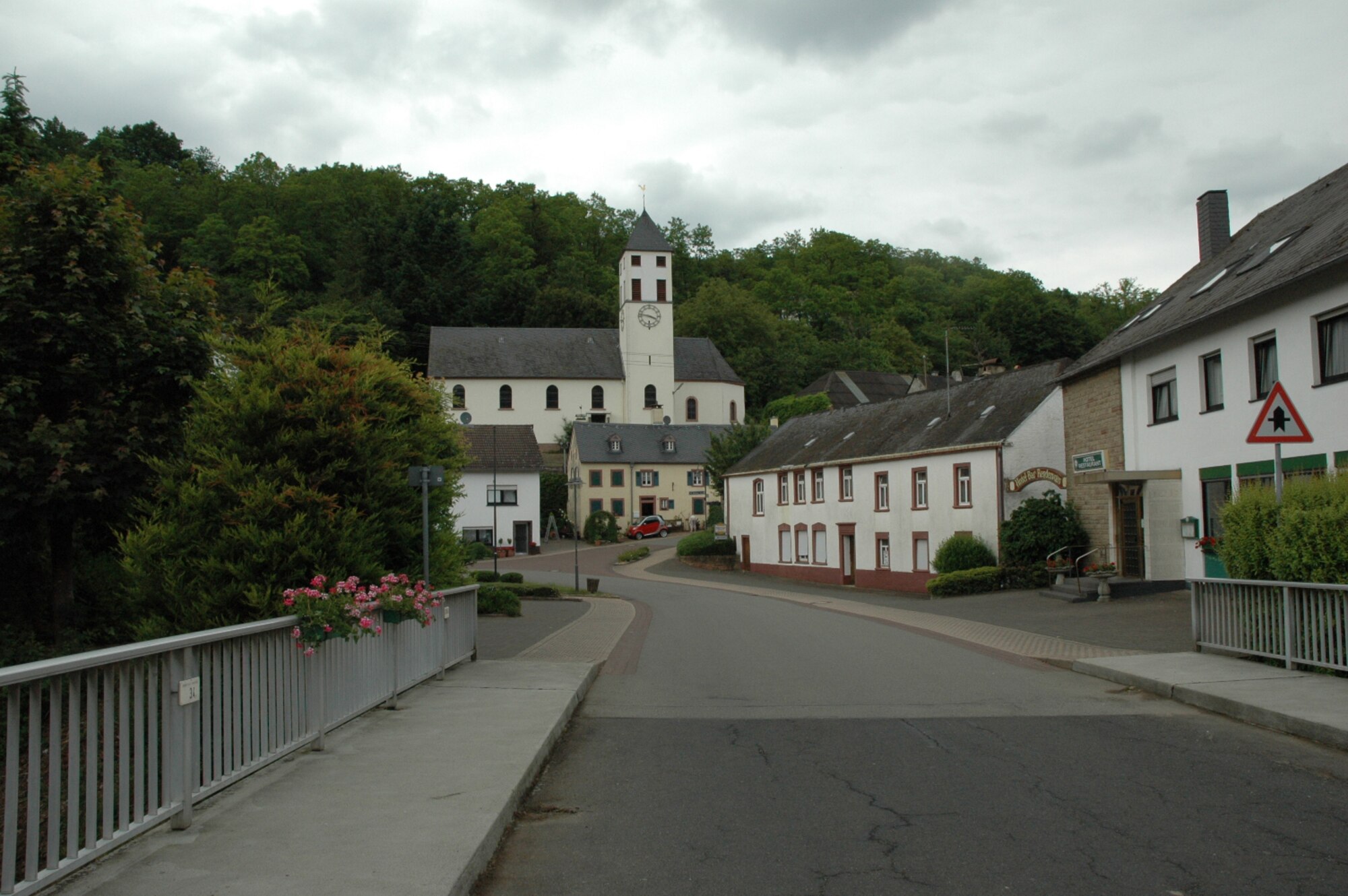 This road, which leads into the town and towards the community church will change into a party mile with food stands, medieval demonstrations,  stage performances and entertainment this weekend, June 13-14, 2015. Entertainment highlights include concerts by the U.S. Air Forces in Europe Band “Touch’n Go” at 2:30 p.m. and the Spangdahlem Air Base “Out of Duty” band at 7:30 p.m. on Sunday, July 14. (Courtesy photo)