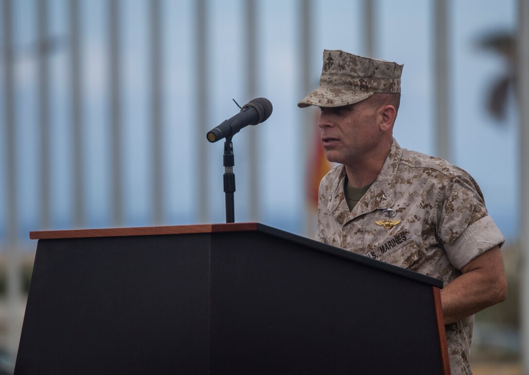 Brigadier Gen. Joaquin F. Malavet speaks during the Marine Corps Installations Pacific – Marine Corps Base Camp Butler change of command ceremony June 12, aboard Camp Foster Okinawa, Japan. Malavet took command of MCIPAC from Maj. Gen. Charles L. Hudson who will be the new commander of Marine Corps Installations Command, Headquarters Marine Corps, Washington, D.C. Malavet, who previously commanded 1st Marine Expeditionary Brigade and also served as the Deputy Commander for I MEF Camp Pendleton, California, is a naval aviator with almost thirty years’ experience as a commissioned officer including deployments to Iraq and Afghanistan and is also a graduate of The Paul H. Nitze School of Advanced International Studies. Malavet has a vast amount of experience with different exercises including joint exercise Pacific Horizon which is a crisis response exercise where 1st MEB takes on a support role similar to that of MCIPAC’s mission of supporting III MEF in crisis response situations. Malavet expressed how impressed he was with MCIPAC’s mission readiness and how he looks forward to these next few years as commander. “Most importantly I want to acknowledge and thank the Marines, sailors, civilians; both U.S. and Japanese, who work so hard and diligently with Marine Corps Installations Pacific.” (U.S. Marine Corps Photo by Cpl. Janessa K. Pon/Released)

