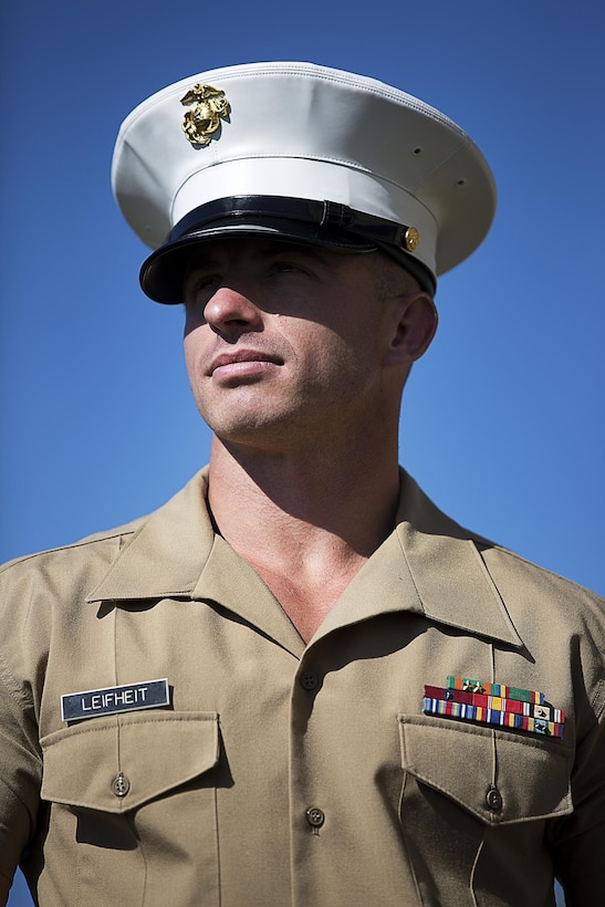 Sgt. Cody Leifheit, a Marine recruiter in Lewiston, Idaho, responded to a 19-year-old man hanging himself from a tree outside his house June 7, 2015. Without hesitation, the 28-year-old infantry Marine from Ferndale, Washington climbed up the tree 25 feet and took hold of the man, who wasn’t breathing and lacked a pulse. Leifheit worked to keep him alive until first responders arrived, continuously performing chest compressions as the man faded in and out. Despite spending 48 hours in a coma, the man survived. (U.S. Marine Corps photo by Sgt. Reece Lodder)