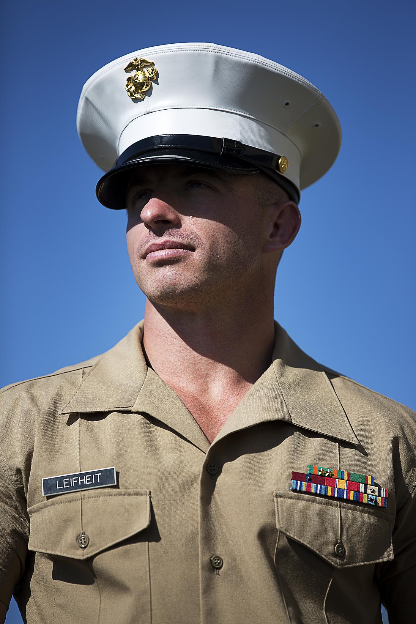 Sgt. Cody Leifheit, a Marine recruiter in Lewiston, Idaho, responded to a 19-year-old man hanging himself from a tree outside his house June 7, 2015. Without hesitation, the 28-year-old infantry Marine from Ferndale, Washington climbed up the tree 25 feet and took hold of the man, who wasn’t breathing and lacked a pulse. Leifheit worked to keep him alive until first responders arrived, continuously performing chest compressions as the man faded in and out. Despite spending 48 hours in a coma, the man survived. (U.S. Marine Corps photo by Sgt. Reece Lodder)