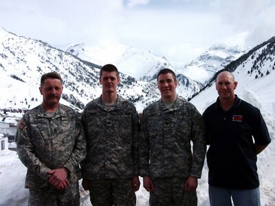 Four members of the North Dakota National Guard Biathlon Team had the opportunity to compete in Spain at Campeonatos Naceonalis Militares de Esqui, Feb. 28 to March 4. The national military ski championships took place at the Spanish Mountain Warfare School, which is situated in a valley in the Pyrenees Mountains in northern Spain. From left are Sgt. 1st Class Kent Pulst and his son Spc. Brandon Pulst, Spc. Jordan Becker and Lt. Col. David Skalicky. The four join other teammates this week for the Chief of the National Guard Bureau Championships in Vermont.