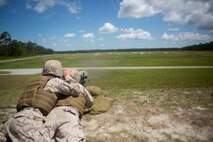 A Marine with Support Company, 8th Engineer Support Battalion, fires an M240B medium machine gun at targets ranging from 300-1200 yards at the Golf 21 range aboard Camp Lejeune, N.C., June 11, 2015. All Marines, no matter their military occupational specialty, need to be proficient with Marine Corps weapon systems to use in any clime or place. (U. S. Marine Corps photo by Cpl. Shawn Valosin)
