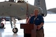 Craig Cooper, a Pocatello, Idaho councilman, delivers a speech during an aircraft dedication ceremony June 11, 2015 at Gowen Field, Boise, Idaho. The “Pride of Pocatello” was unveiled during the ceremony. (Air National Guard photo by Tech. Sgt. Joshua Allmaras)