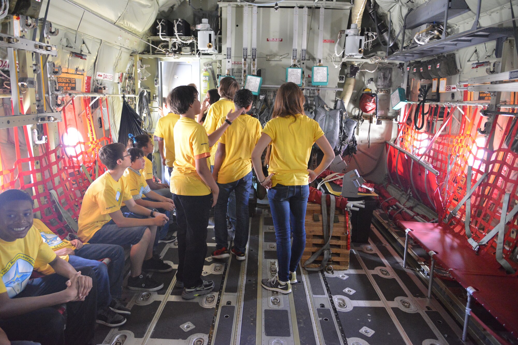 Students from the La Luz Academy's Aviation Camp visit the flightline and tour aircraft being flown by the 58th Special Operations Wing. (Photo by Todd Berenger)