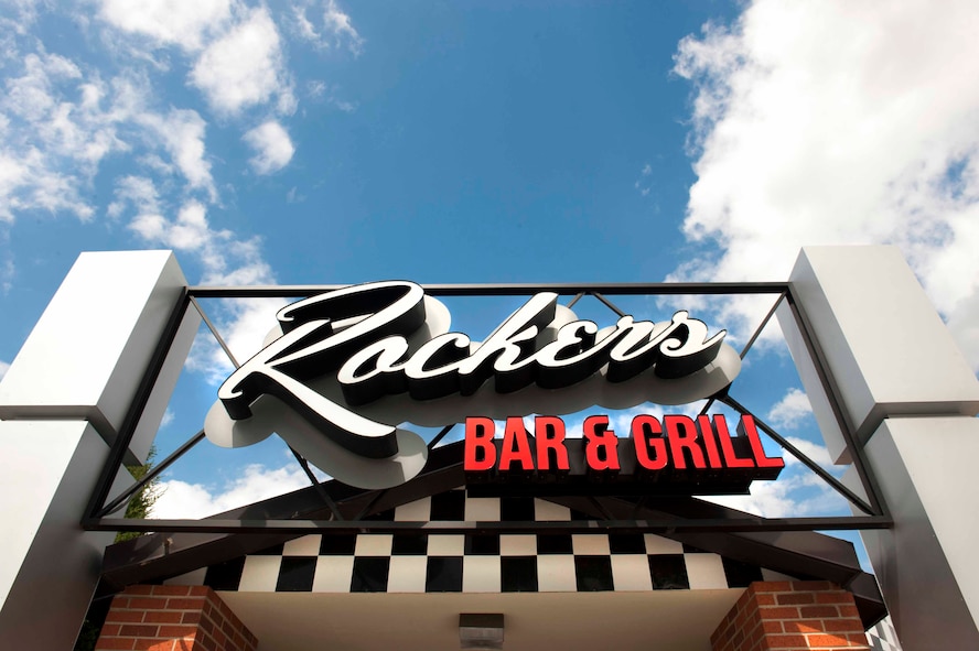 Rockers’ new sign stands at Minot Air Force Base, N.D., June 5, 2015. Rockers held a ribbon cutting ceremony in the parking lot to celebrate the grand re-opening of the base’s most recently renovated restaurant. (U.S. Air Force photo/Airman 1st Class Sahara L. Fales)