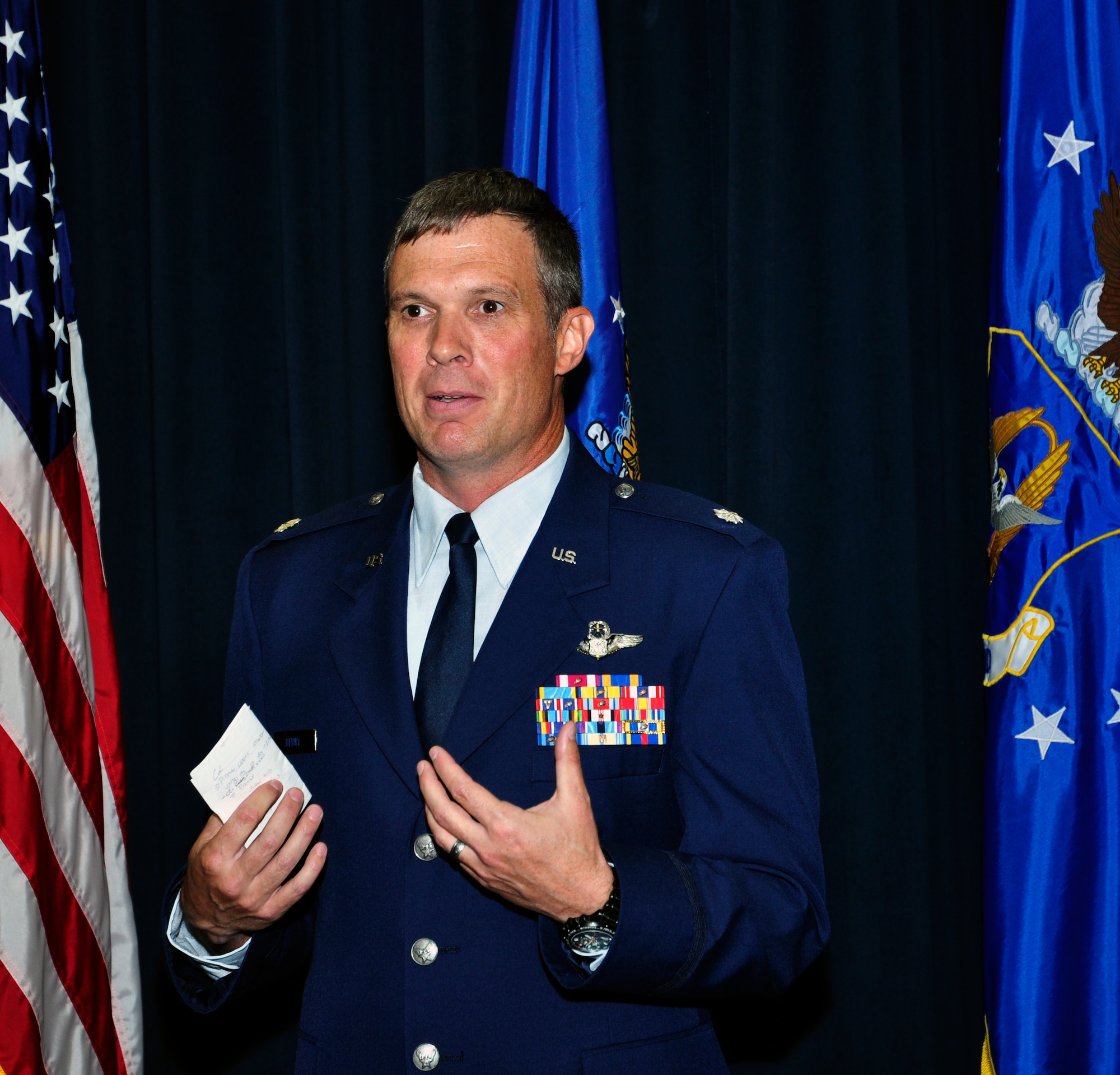 PETERSON AIR FORCE BASE, Colo. – Members of the 731st Airlift Squadron welcomed a new commander during a ceremony June 6, 2015 here.
Lt. Col. Greg Berry, C-130 navigator, took charge of the Air Force Reserve Command’s 731st AS from Col. Chris Clay. Berry joined the 731st AS in 2005 and has served as an instructor, flight commander, chief of tactics, director of operations, and acting deputy group Commander before on his way to becoming the squadron commander.
“With his achievements, he is out there in the front,” said Col. Robert Stanton, the 302nd Operations Group Commander. “I think this is what this unit needs for the future. It needs someone who’s willing to step into the hot-seat when it’s hot.”
“I’m walking into the perfect situation,” said Berry. “We have excellent leadership across the board and we are blessed to have all the people we have working with us. I love our country, I love our Air Force, I love our airplanes and I love our unit, said Berry. “This is a dream come true.” 
The 731st AS is the flying squadron of the Air Force Reserve Command’s 302nd Airlift Wing. The mission of the 302nd AW is to provide superior global reach. The primary operational mission of the 302nd AW is tactical airlift and airdrop. (U.S. Air Force photo/Senior Airman Kel Rapisora)
