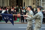 Soldiers from the New York Army National Guard's 1st Battalion, 69th Infantry lead the citywide St. Patrick’s Day parade past Saint Patrick's Cathedral.