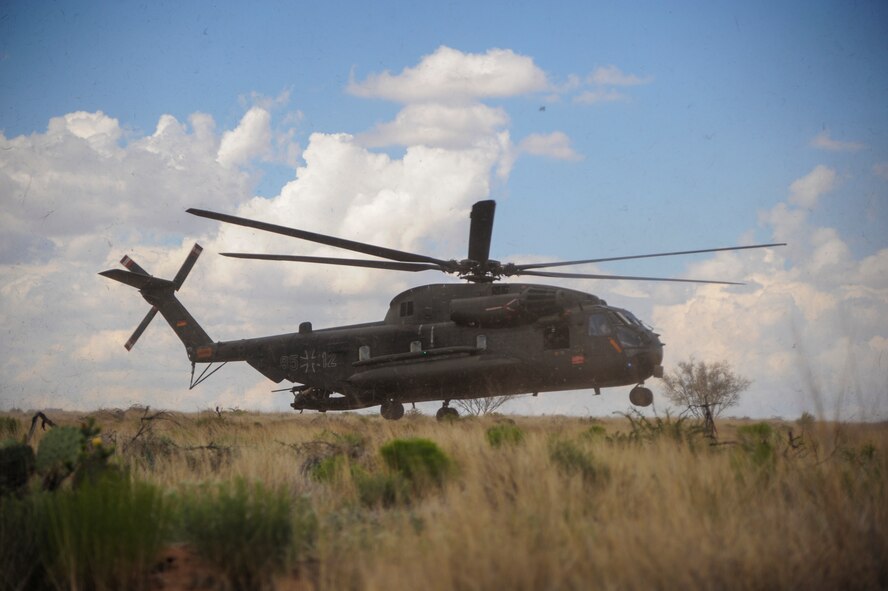 A German Air Force CH-53GS lands in southern Arizona during Angel Thunder 2015, June 9, 2015. The objective of Angel Thunder is to train personnel recovery forces to prepare, plan, execute and adapt for a rescue mission. (U.S. Air Force photo by Senior Airman Betty R. Chevalier/Released)