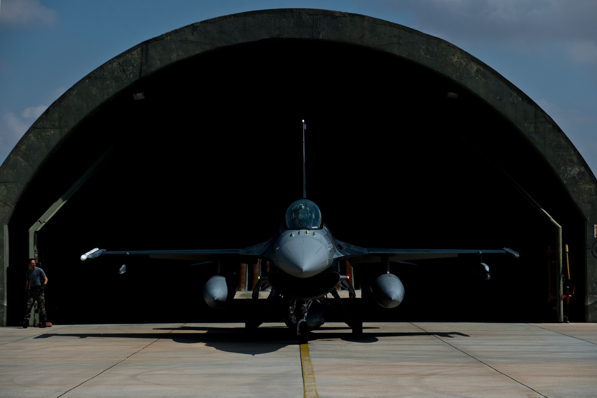 A Turkish Air Force F-16C Fighting Falcon prepares to taxi to the runway during Anatolian Eagle 15, June 11, 2015, at 3rd Main Jet Base, Turkey. Anatolian Eagle is a two-week flying training exercise involving U.S. Air Forces in Europe units and multiple NATO partners. (U.S. Air Force photo by Tech. Sgt. Eric Burks/Released)