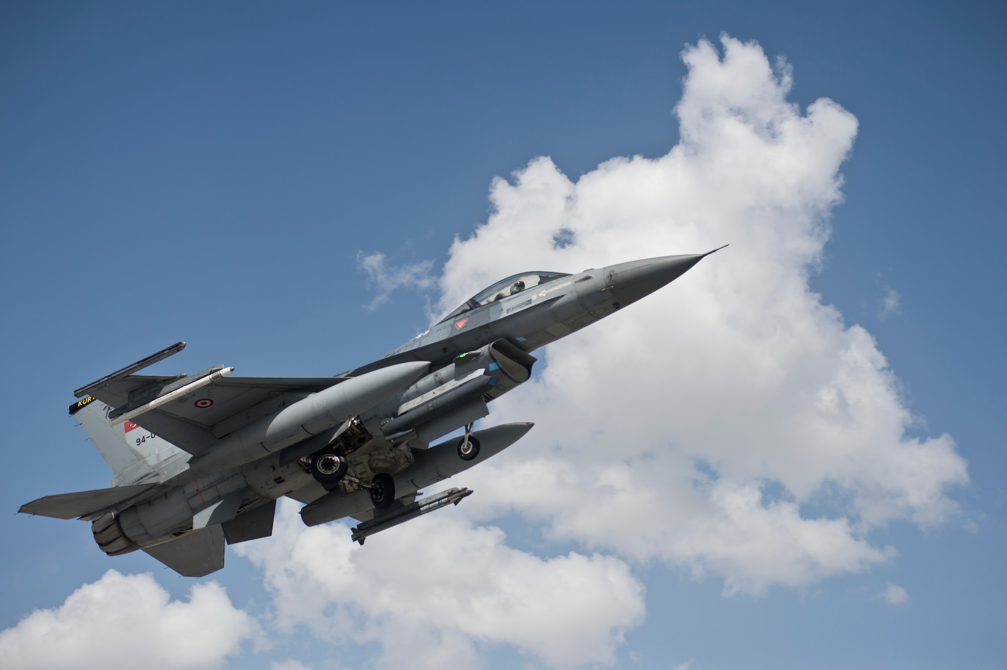 A Turkish Air Force F-16C Fighting Falcon takes off during Anatolian Eagle 15, June 9, 2015, at 3rd Main Jet Base, Turkey. Turkey is hosting the two-week flying training exercise involving U.S. Air Forces in Europe units and multiple NATO partners. (U.S. Air Force photo by Tech. Sgt. Eric Burks/Released)