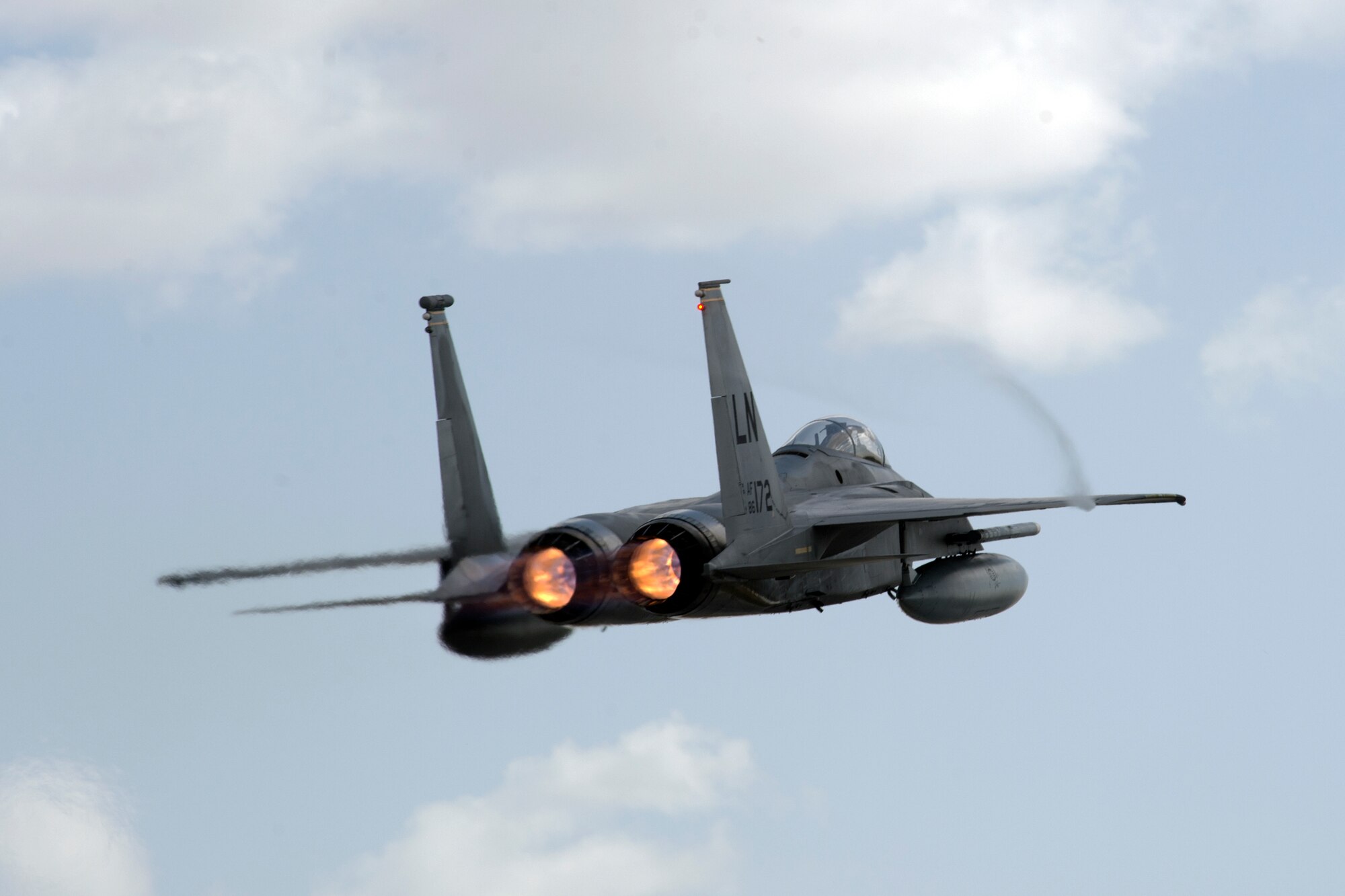 A U.S. Air Force F-15C Eagle assigned to the 493rd Fighter Squadron, Royal Air Force Lakenheath, England, takes off during Anatolian Eagle 15, June 9, 2015, at 3rd Main Jet Base, Turkey. Approximately 250 personnel and 12 F-15 aircraft from the 48th Fighter Wing, RAF Lakenheath, England, are participating in the multinational flying exercise. (U.S. Air Force photo by Tech. Sgt. Eric Burks/Released)
