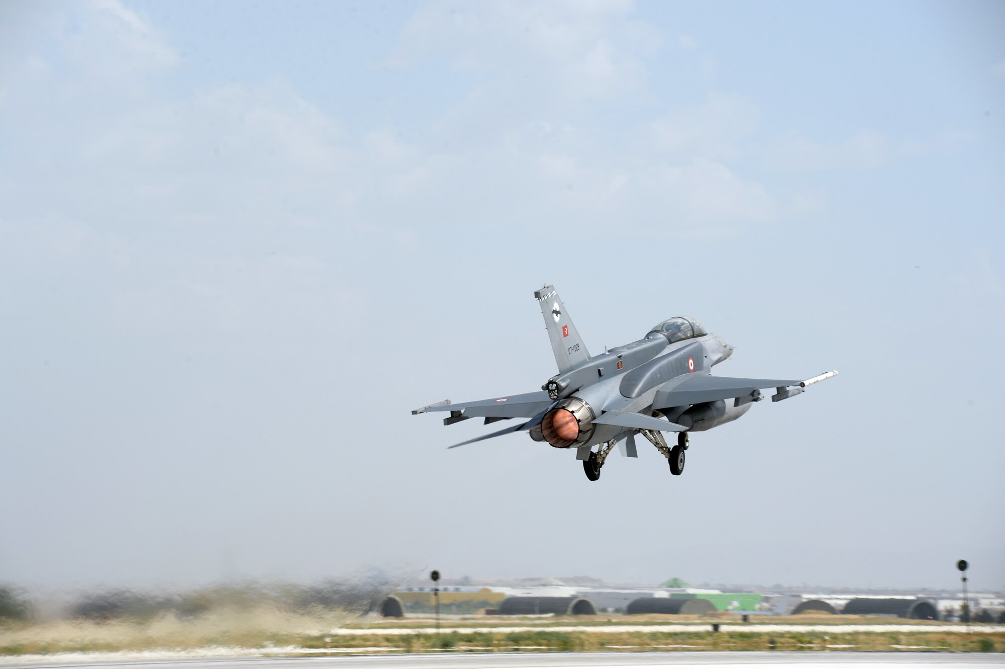 A Turkish Air Force F-16D Fighting Falcon takes off during Anatolian Eagle 15, June 9, 2015, at 3rd Main Jet Base, Turkey. Turkey is hosting the two-week flying training exercise focused on improving joint flying operations between international coalition partners. (U.S. Air Force photo by Tech. Sgt. Eric Burks/Released)