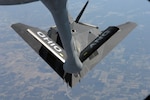 An Ohio Air National Guard KC-135 refueler, from the 121st Air Refueling Wing, refuels an F-117 Stealth Fighter, March 12, 2008.