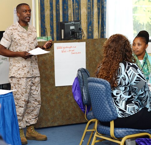 Lt. Col. James C. Carroll III, commanding officer, Marine Corps Logistics Base Albany, welcomes more than 40 Albany, Georgia, area educators, public school administrators, social workers as well as other base and local professionals to the training entitled, “The Journey from ‘Welcome Home’ to Now: Reunion, Reconnecting, Routine.” The daylong event was held at the base’s Major S.P. “Swede” Hansen Officers’ Lounge, June 16.