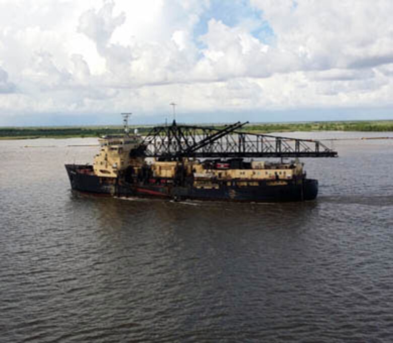 The McFarland, a deep-draft hopper dredge owned and operated by USACE Philadelphia District, conducted urgent dredging for 62 days on the Southwest Pass of the Mississippi River starting in late March of 2015. The dredge was called upon because high stages impacted navigation along the Mississippi River. 